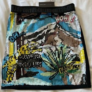 Marc Cain Sporty Sequin Skirt with Graphic Print. Stretch waist, W16in L19.5in.